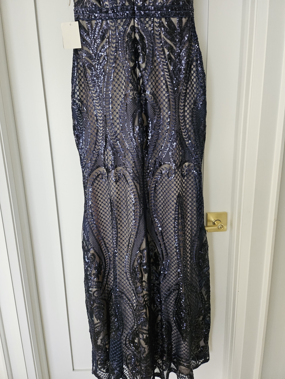 Elegant Navy Sequin Evening Gown - Women's Dress - Picture 5 of 6
